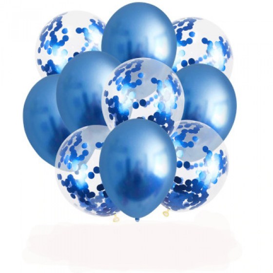 Baloni metalik plavi MIX Baloni metalik plavi i latex bijeli sa konfetima