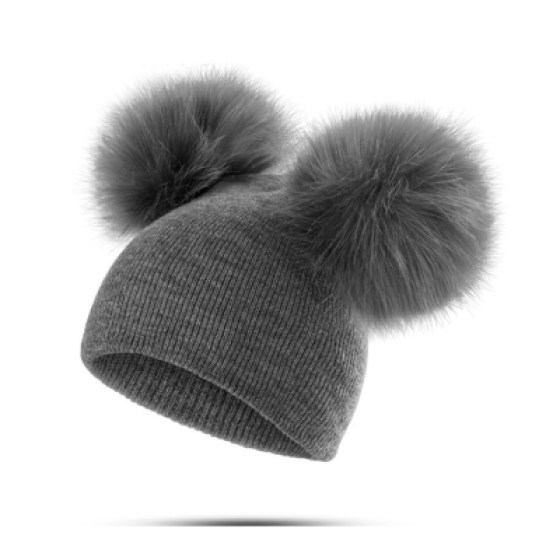 Dječja pompon kapa siva