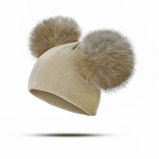 Dječja pompon kapa bež