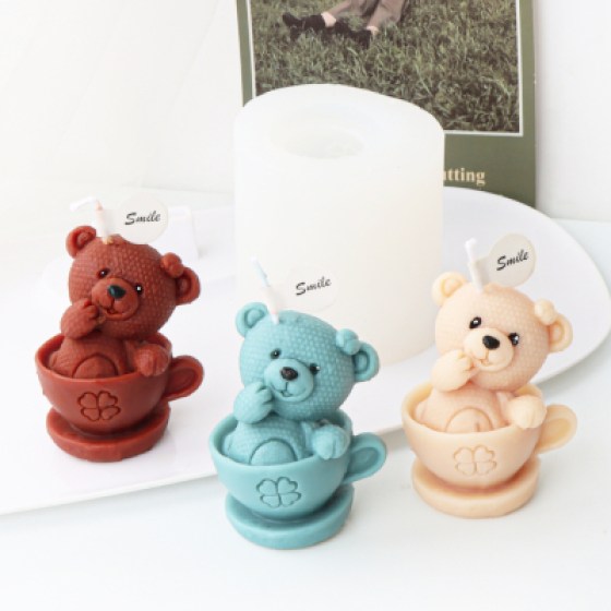 Silikonski kalup za svijeće - medo u šalici