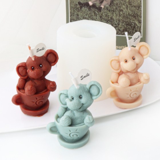 Silikonski kalup za svijeće - slon u šalici