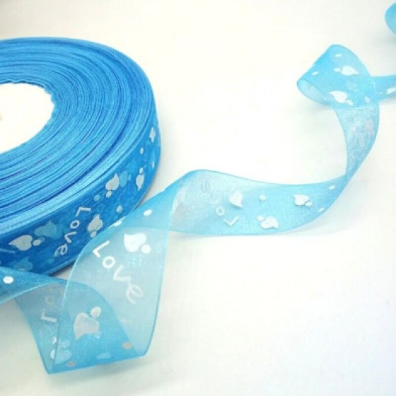 Organza traka - Love - svijetlo plava