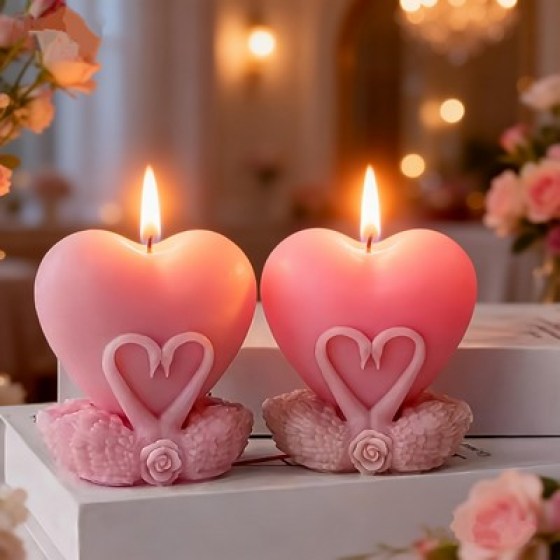 Silikonski kalup za svijeće - srce & labudovi