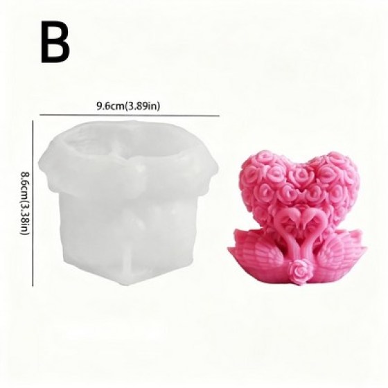 Silikonski kalup za svijeće - srce & labudovi